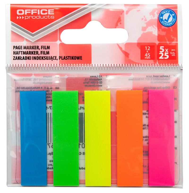 Закладки пластикові 45x12 мм, 5x25 OFFICE PRODUCTS 14223637-99